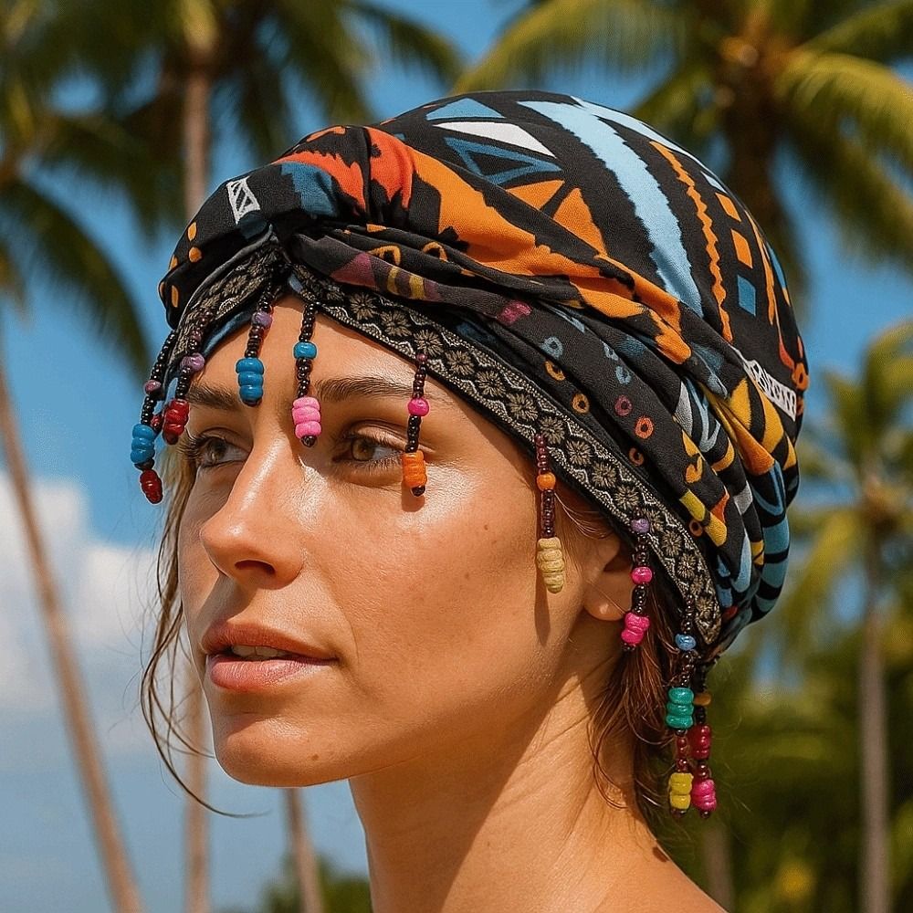 Ethnic Fashion India - Elastik Renkli Boncuklu Başörtüsü Hijab Etnik